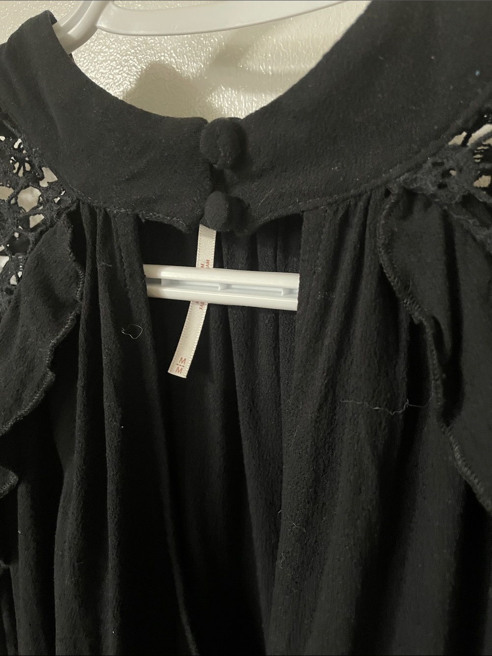 Free People Black Lace Yoke Long Sleeve Blouse - Picture 4 of 9